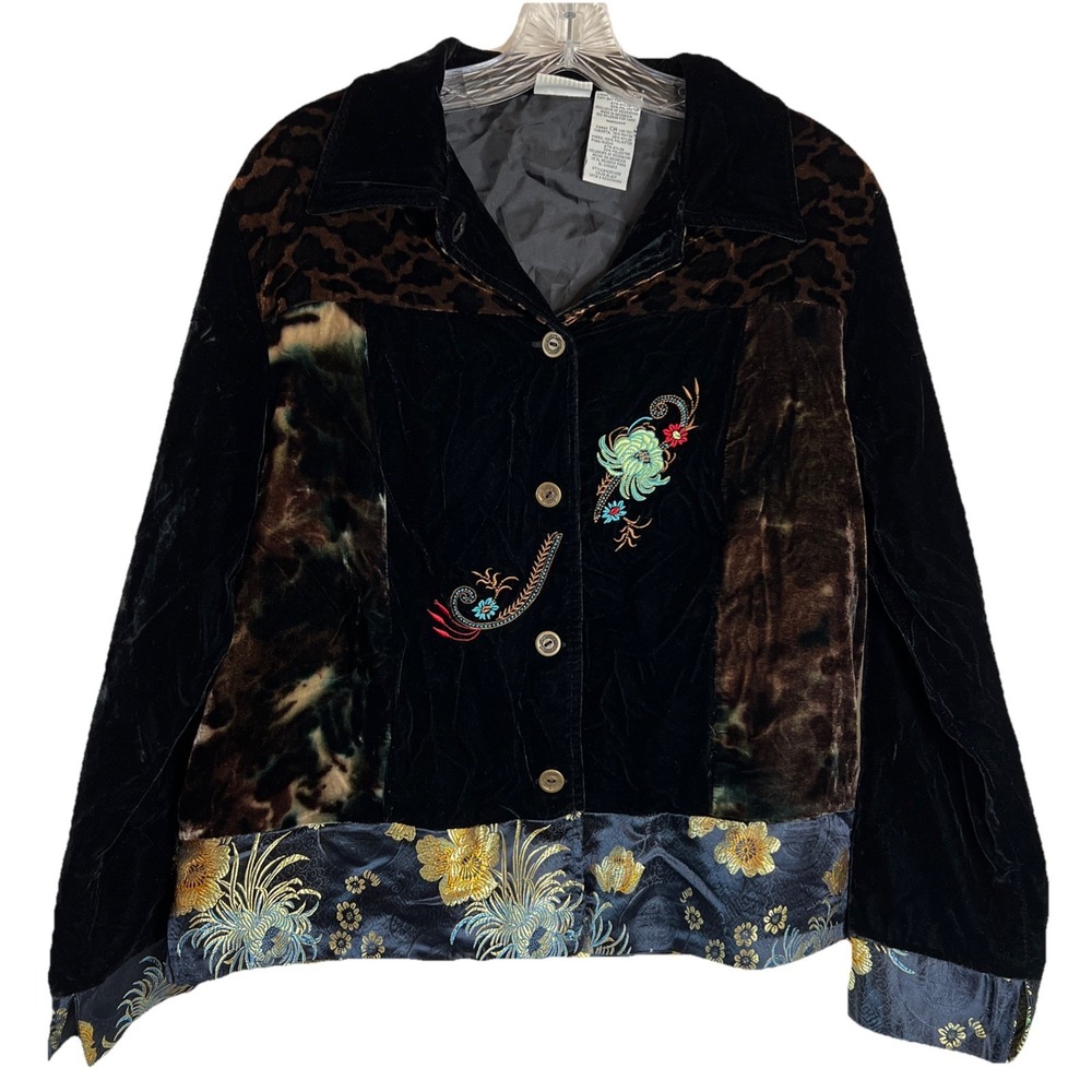 White Stag Women's Velvet Velour Embroidered Kimono Jacket Size Small